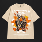 Leunam V Oversized Skeleton Floral Graphic Tee (Beige)