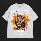 Leunam V Oversized Skeleton Floral Graphic Tee (stone)