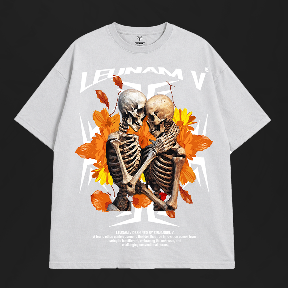Leunam V Oversized Skeleton Floral Graphic Tee (stone)